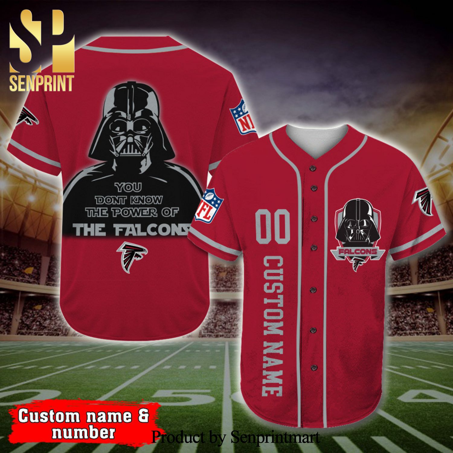 Personalized Atlanta Falcons Darth Vader Star Wars Full Printing Baseball Jersey – Red