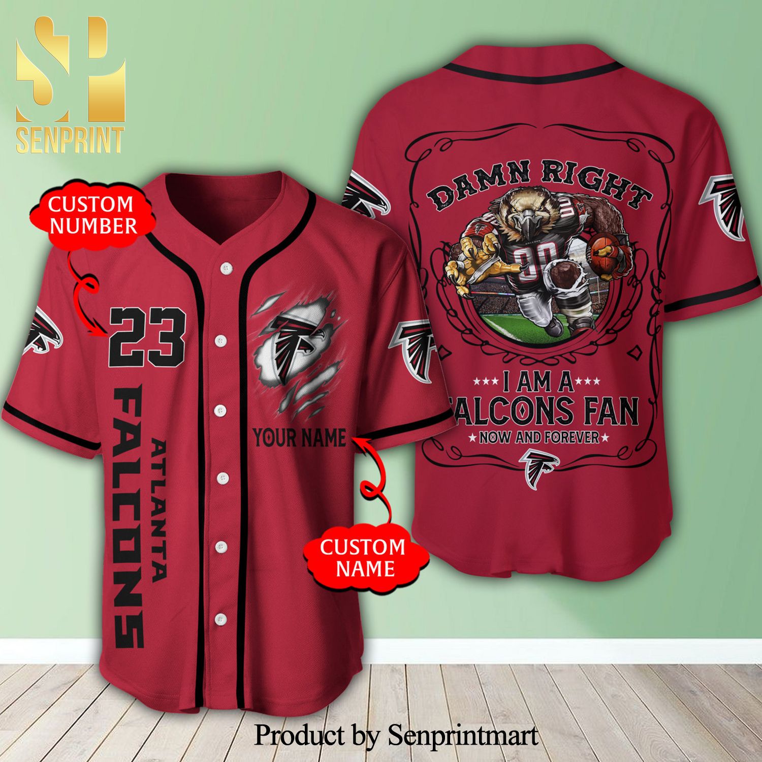 Personalized Atlanta Falcons Mascot Damn Right 3D Full Printing Baseball Jersey