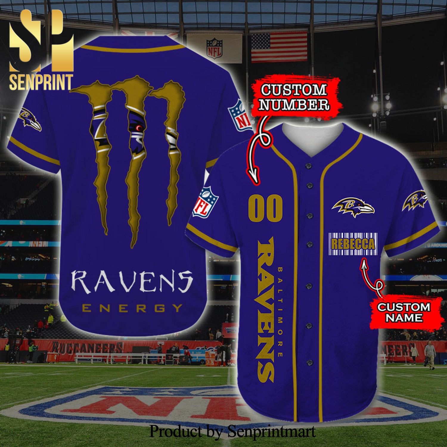 Personalized Baltimore Ravens Fan Gifts Full Printing Baseball Jersey
