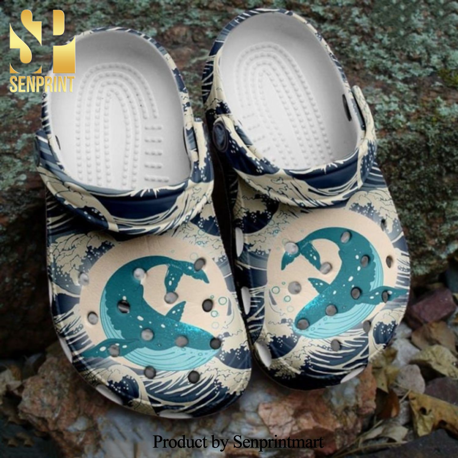 Waves Whale Graphic In The Ocean Adults Kids Crocband Clogs New Outfit Unisex Crocs Crocband Clog