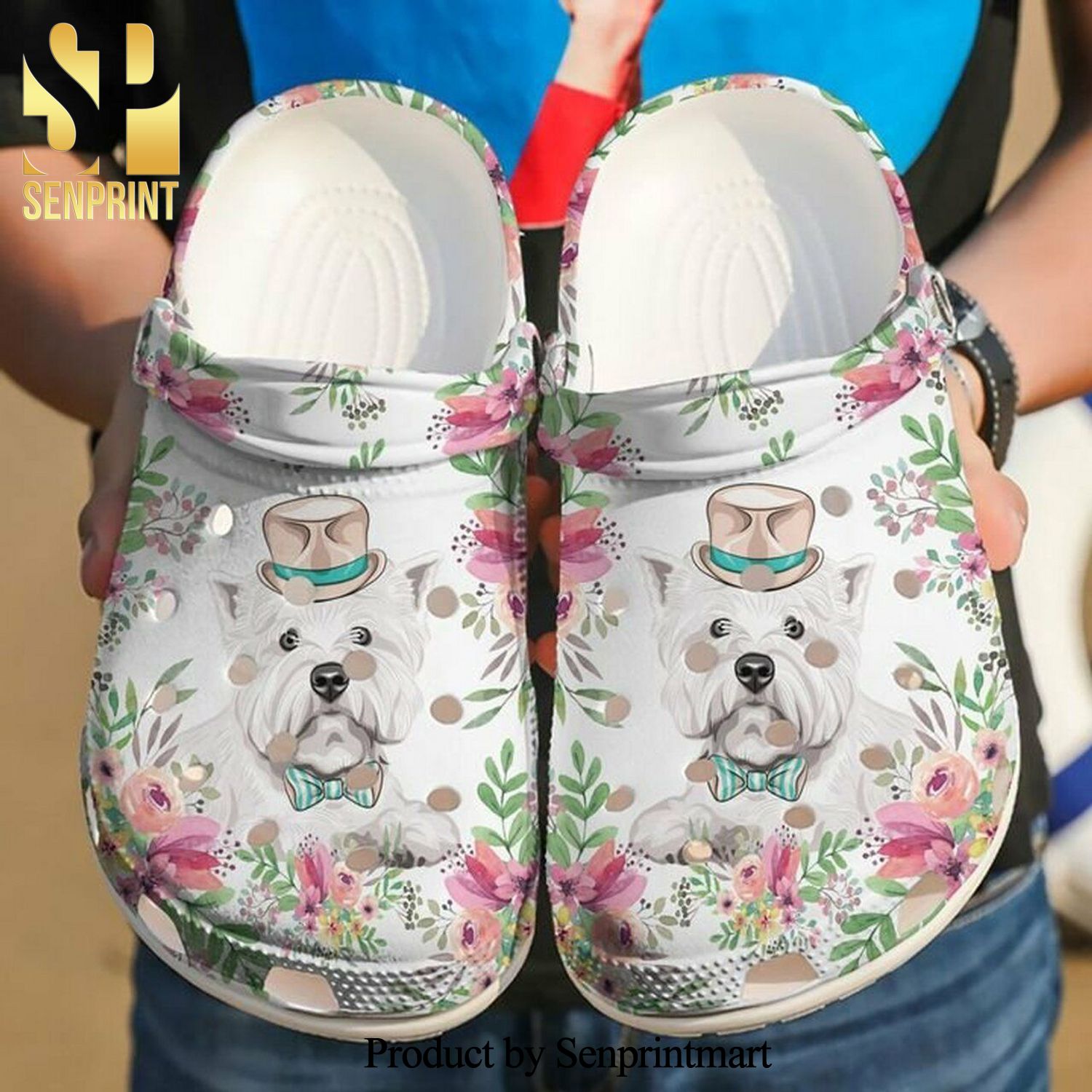 Westie Hipster Flower 102 Gift For Lover Rubber Crocs Shoes
