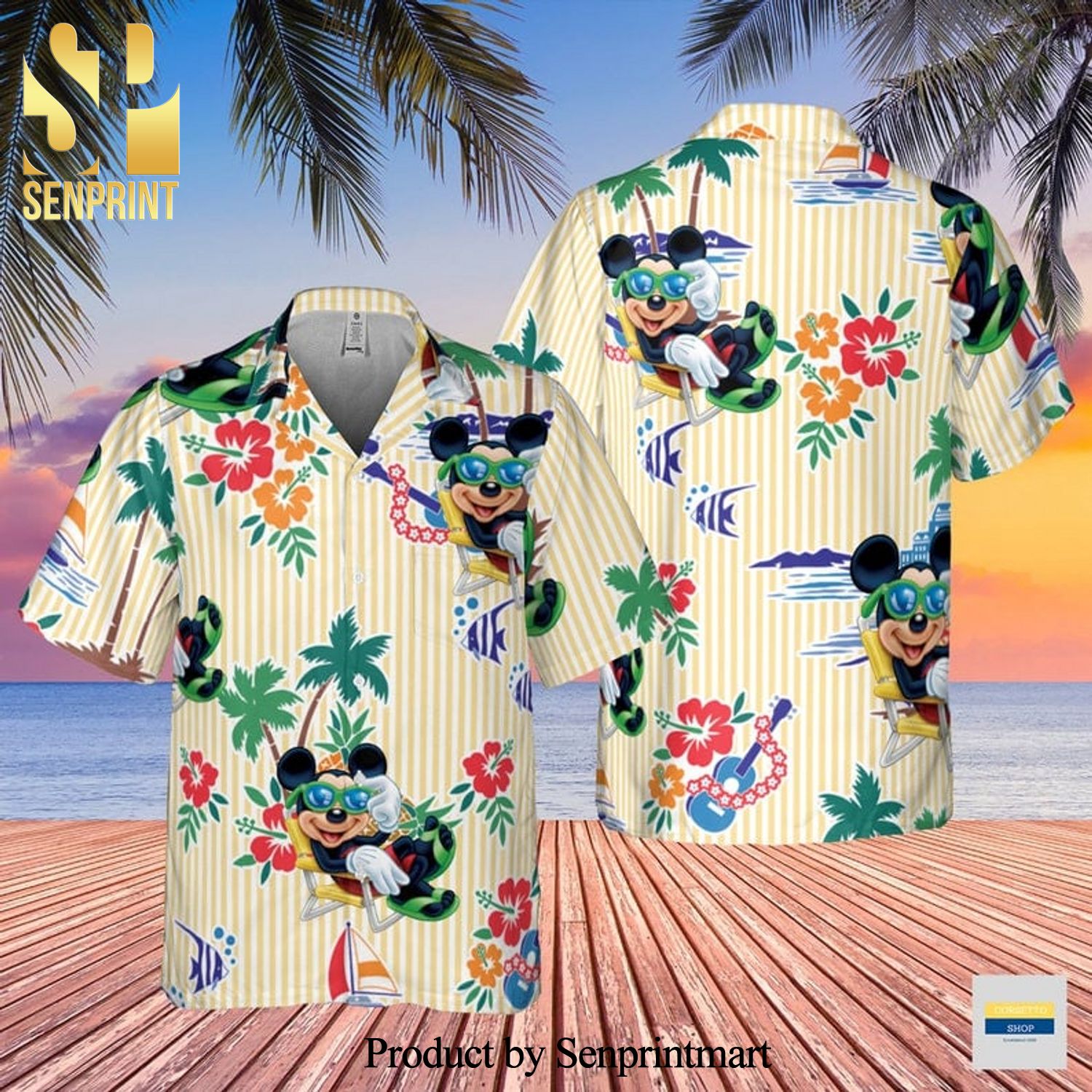 Mickey Mouse Vacation Disney Stripes Full Printing Hawaiian Shirt – Yellow