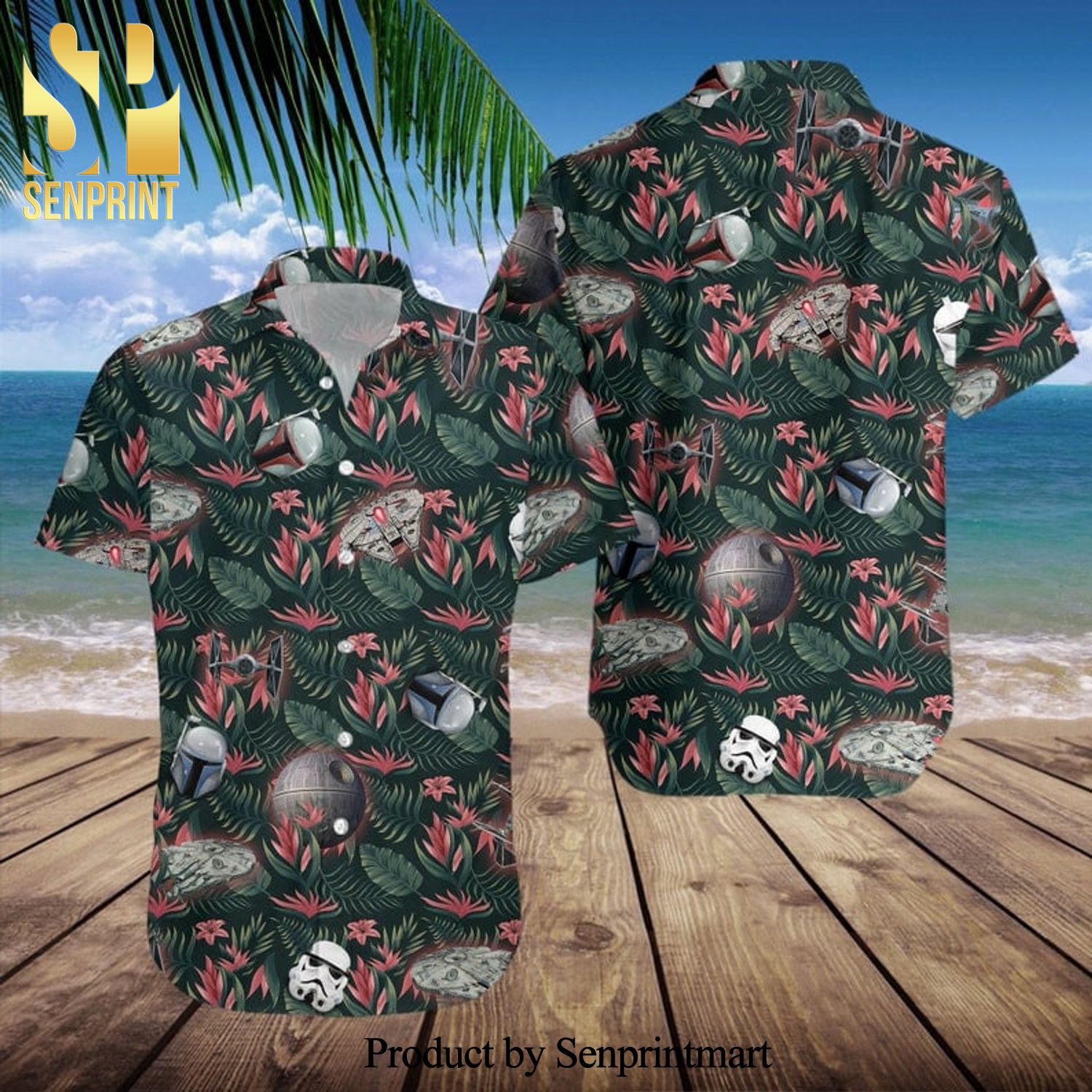 Millennium Falcon Ship Stormtrooper Star Wars Tropical Full Printing Hawaiian Shirt – Green