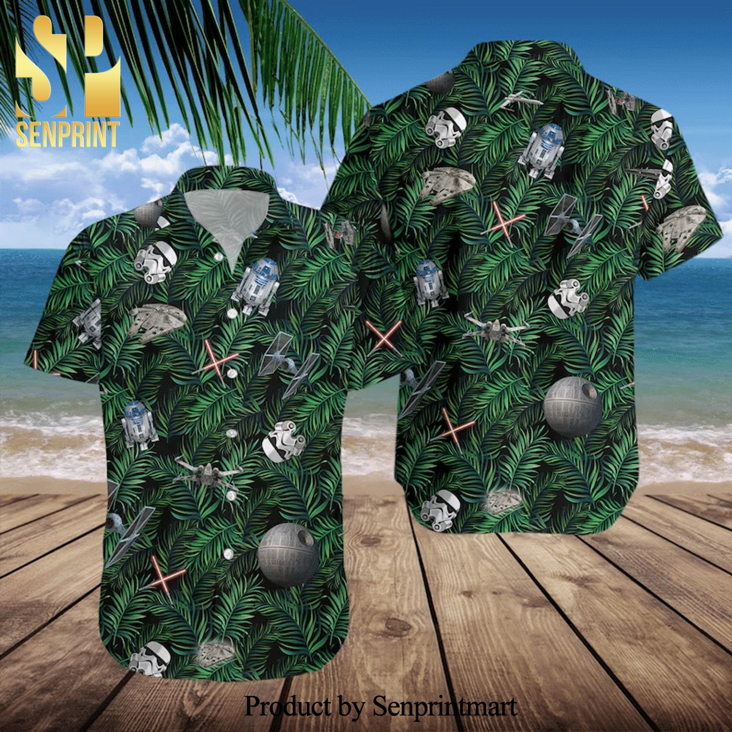 Millennium Falcon Stormtrooper Star Wars Green Forest Full Printing Hawaiian Shirt