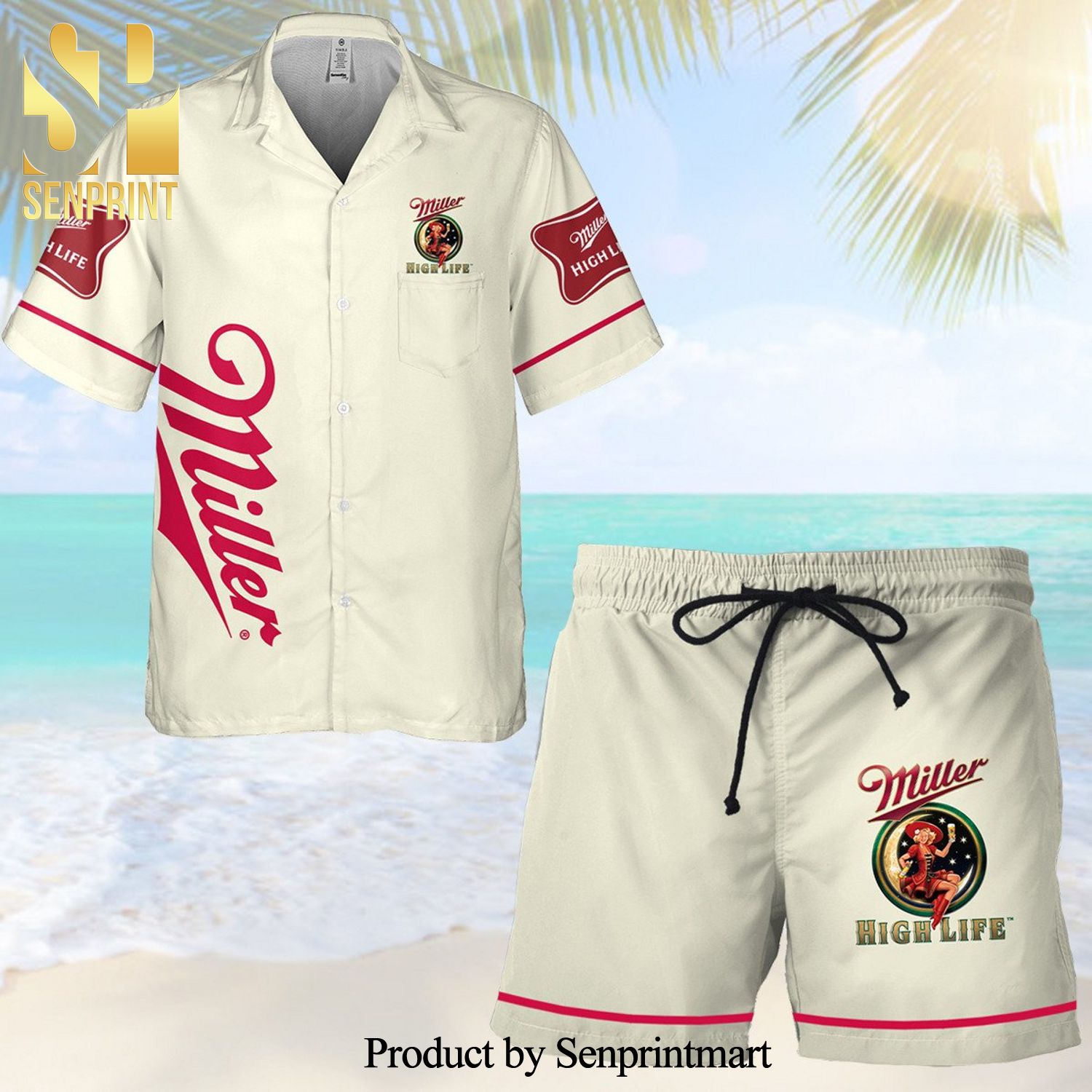 Miller High Life Full Printing Combo Hawaiian Shirt And Beach Shorts
