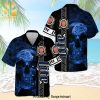 Miller Lite Skull Pattern Full Printing Camo Aloha Summer Beach Hawaiian Shirt – White Blue
