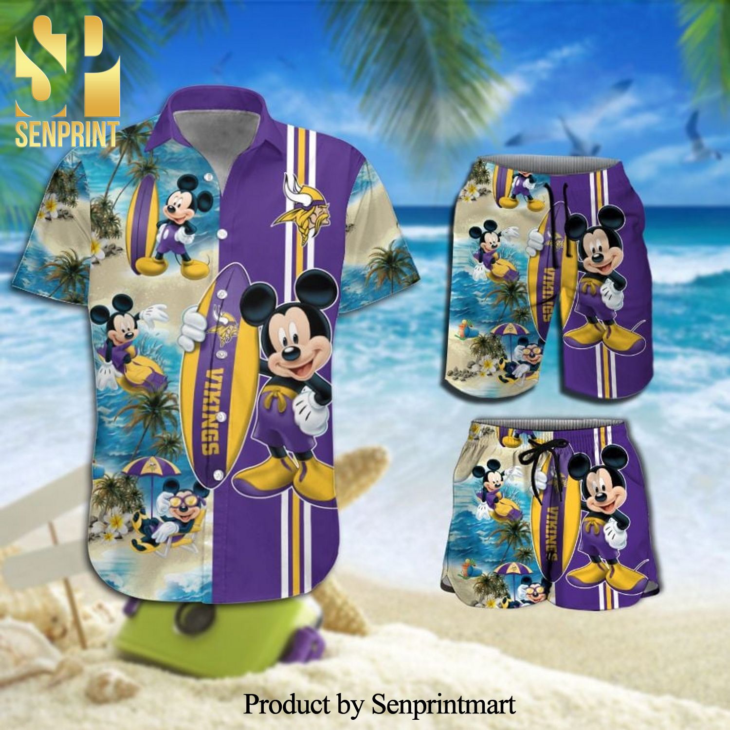 Minnesota Vikings Mickey Mouse Full Printing Hawaiian Shirt And Beach Shorts