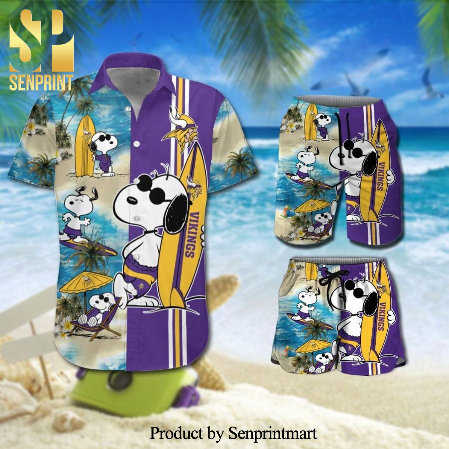 Minnesota Vikings Snoopy Full Printing Hawaiian Shirt And Beach Shorts