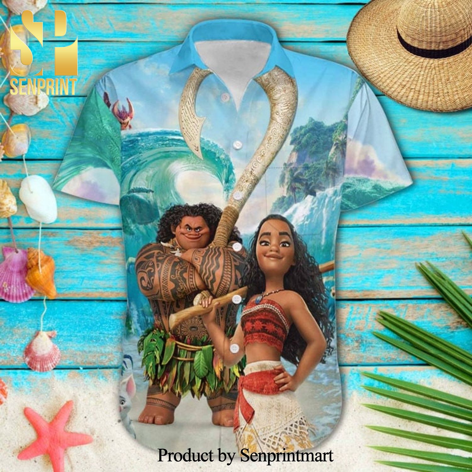 Moana And Maui Disney Cartoon Graphics Full Printing Hawaiian Shirt