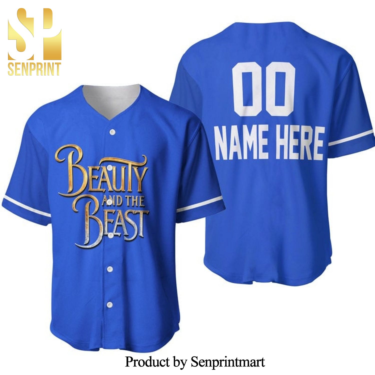 Personalized Beauty And The Beast All Over Print Baseball Jersey - Blue