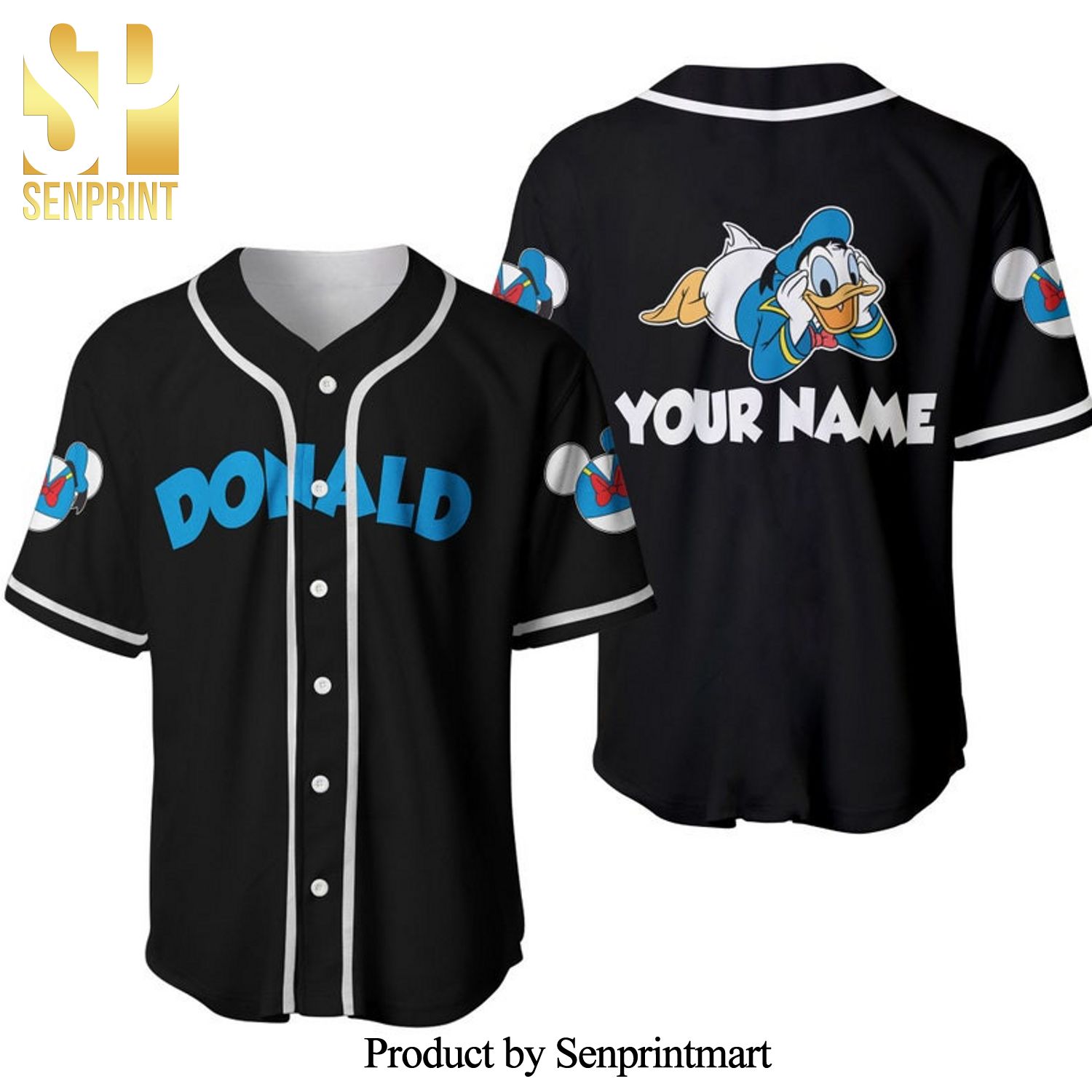 Personalized Blue Chilling Donald Duck All Over Print Baseball Jersey – Black