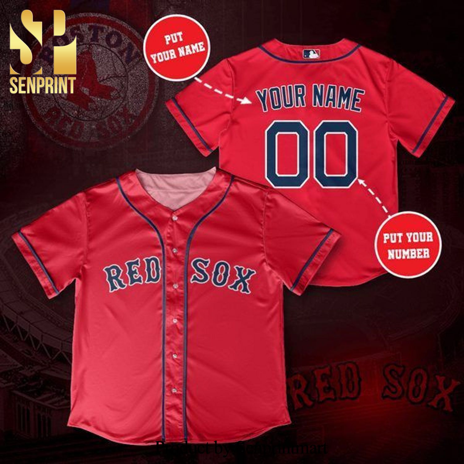 Personalized Boston Red Sox Full Printing Unisex Baseball Jersey - Red