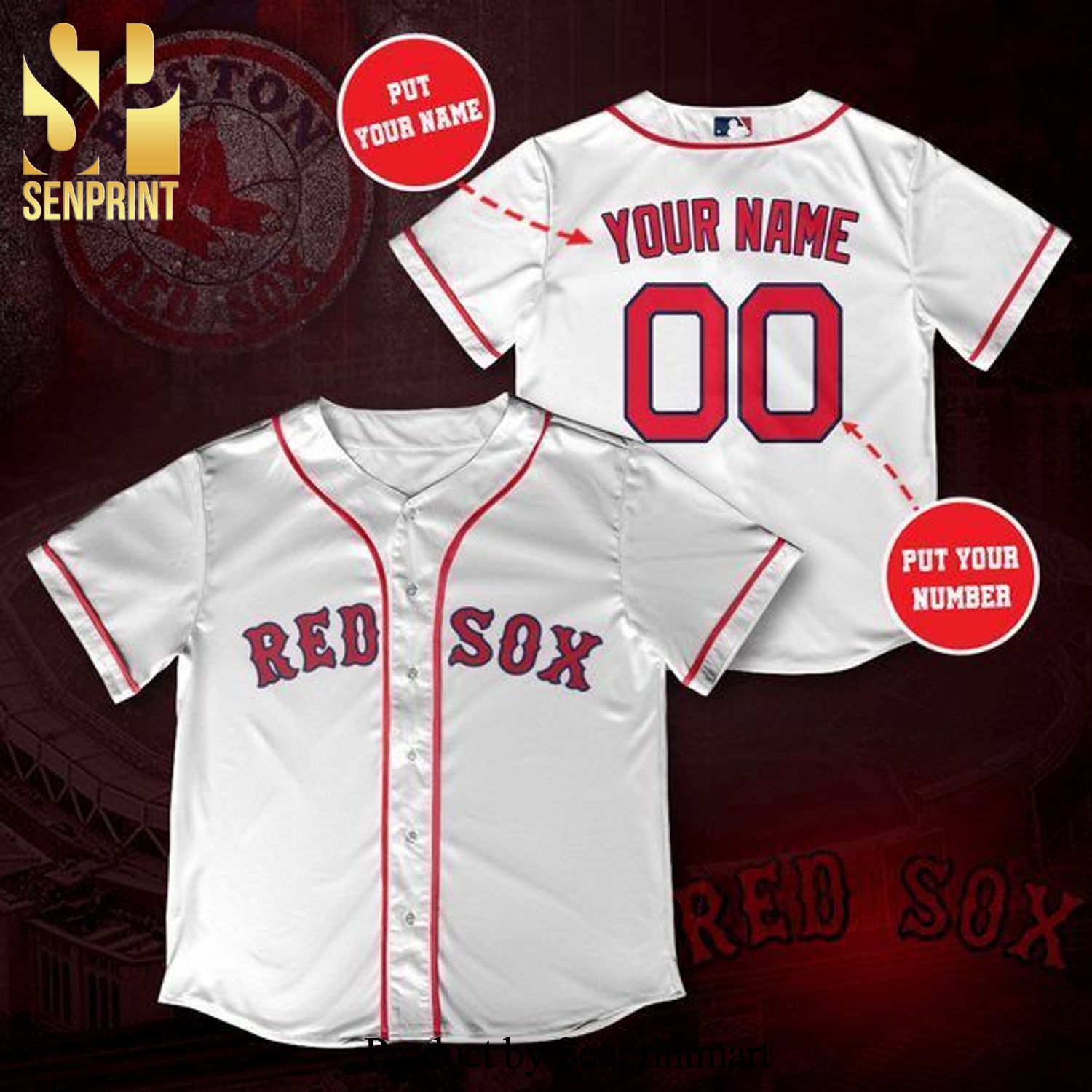 Personalized Boston Red Sox Full Printing Unisex Baseball Jersey – White