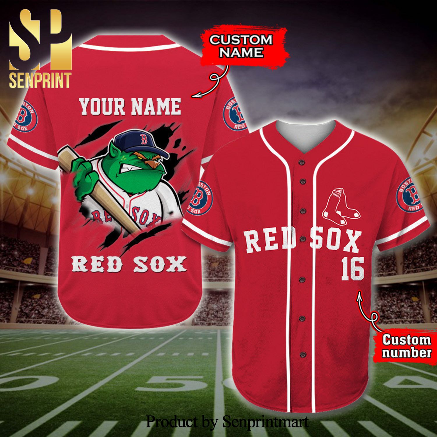 Personalized Boston Red Sox Mascot Full Printing Baseball Jersey