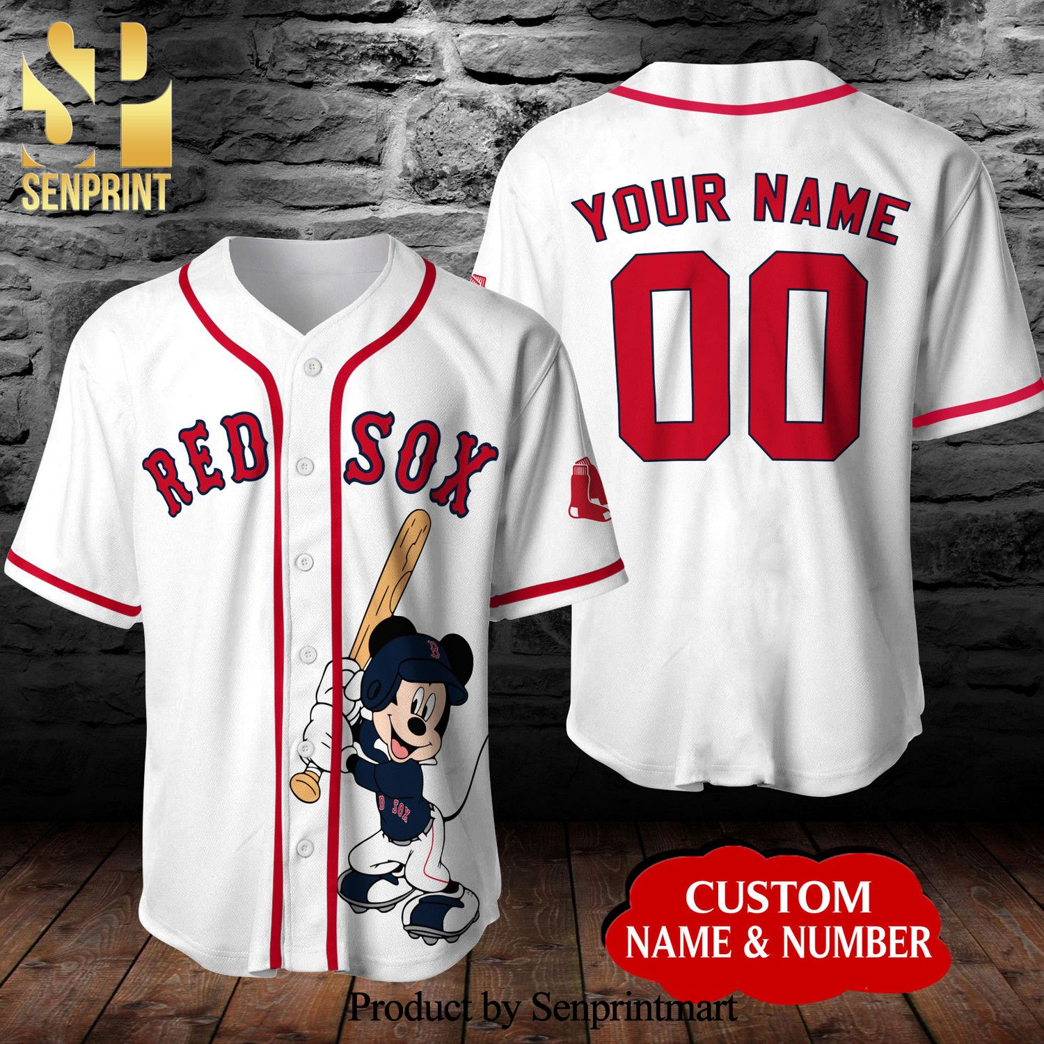 Personalized Boston Red Sox Mickey Mouse Disney All Over Print Unisex Baseball Jersey – White