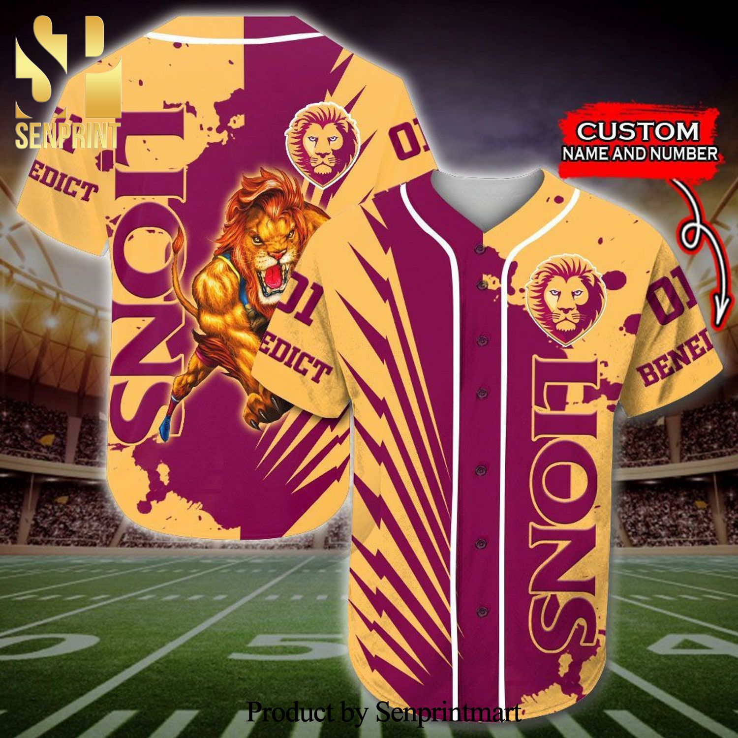 Personalized Brisbane Lions AFL Full Printing Baseball Jersey