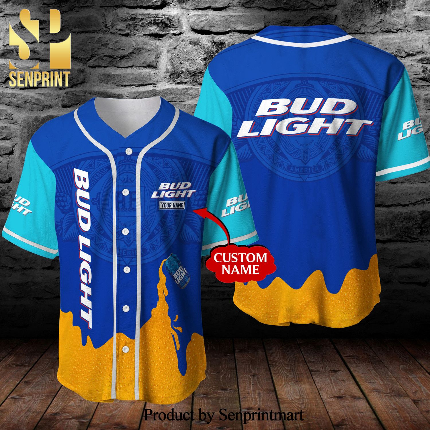 Personalized Bud Light Beer Full Printing Unisex Baseball Jersey – Blue & Orange