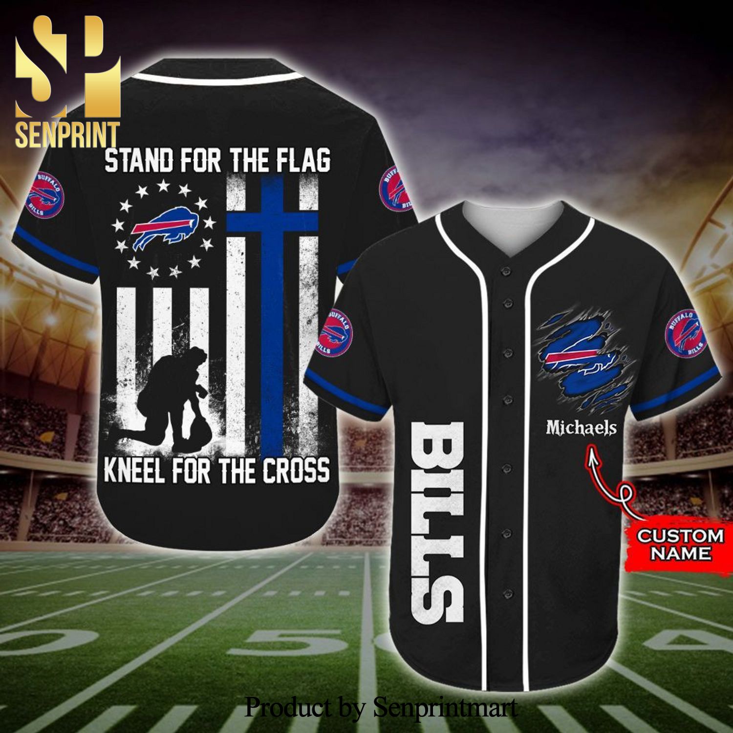 Personalized Buffalo Bills Stand For The Flag Full Printing Baseball Jersey
