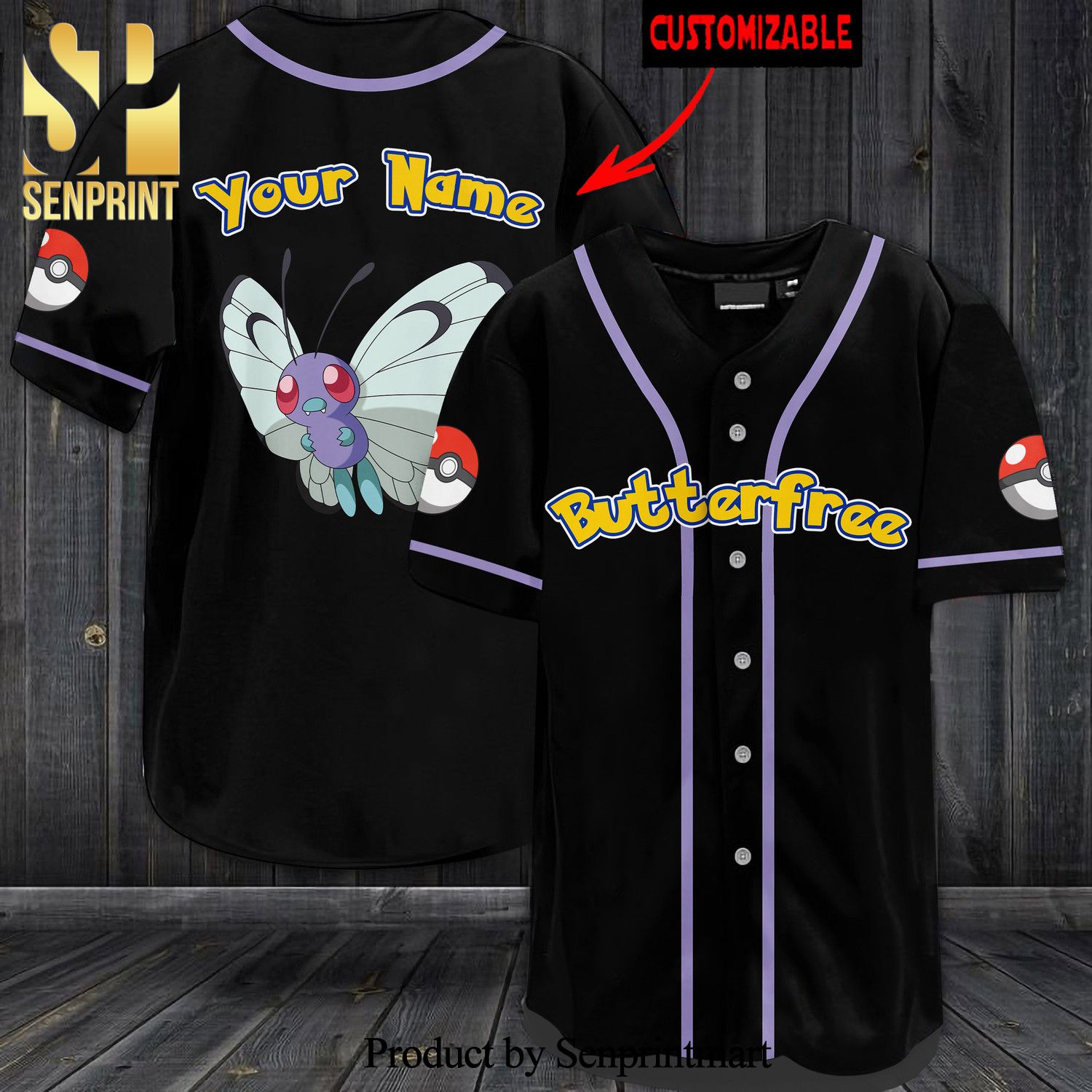 Personalized Butterfree All Over Print Baseball Jersey – Black