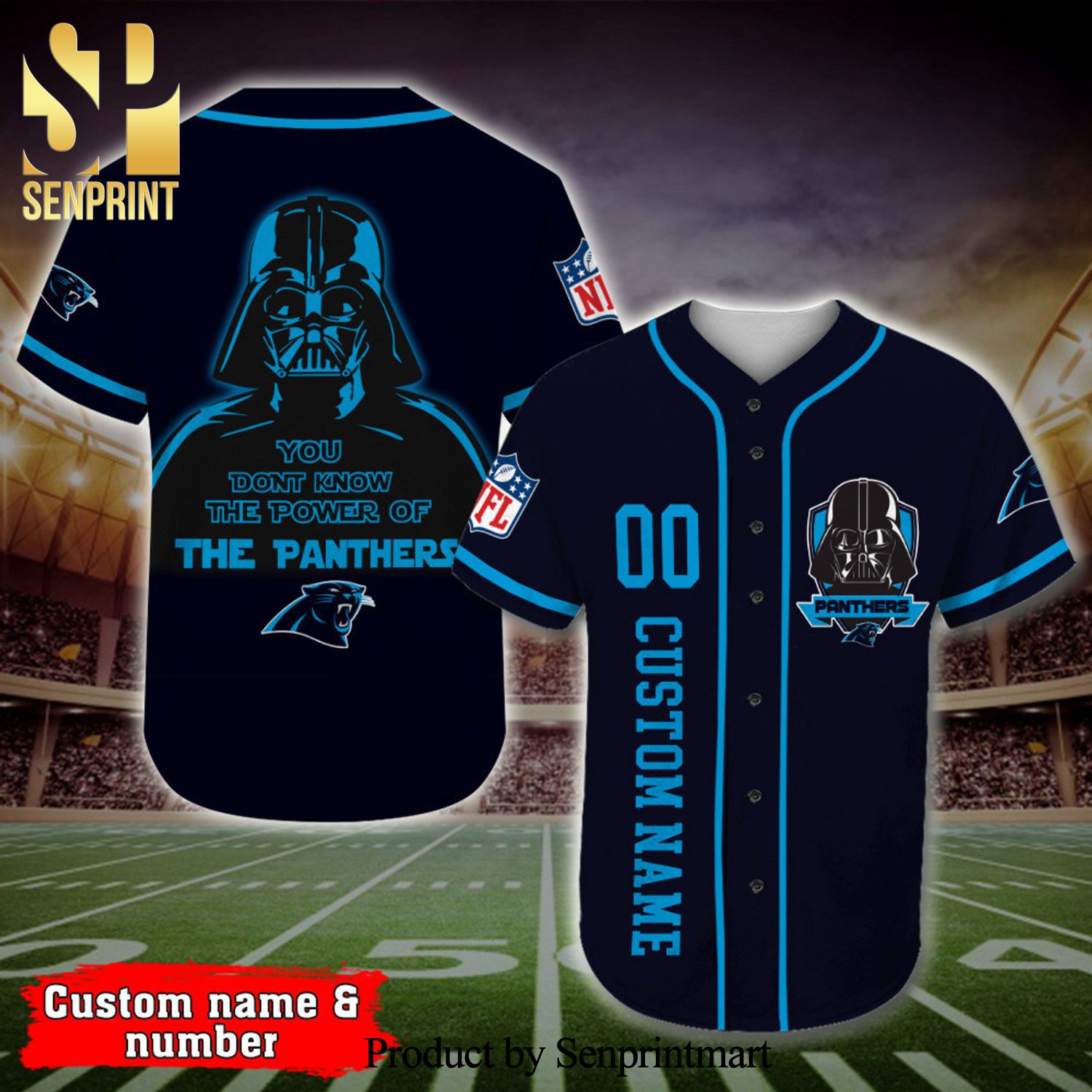 Personalized Carolina Panthers Darth Vader Star Wars Full Printing Baseball Jersey – Black Blue