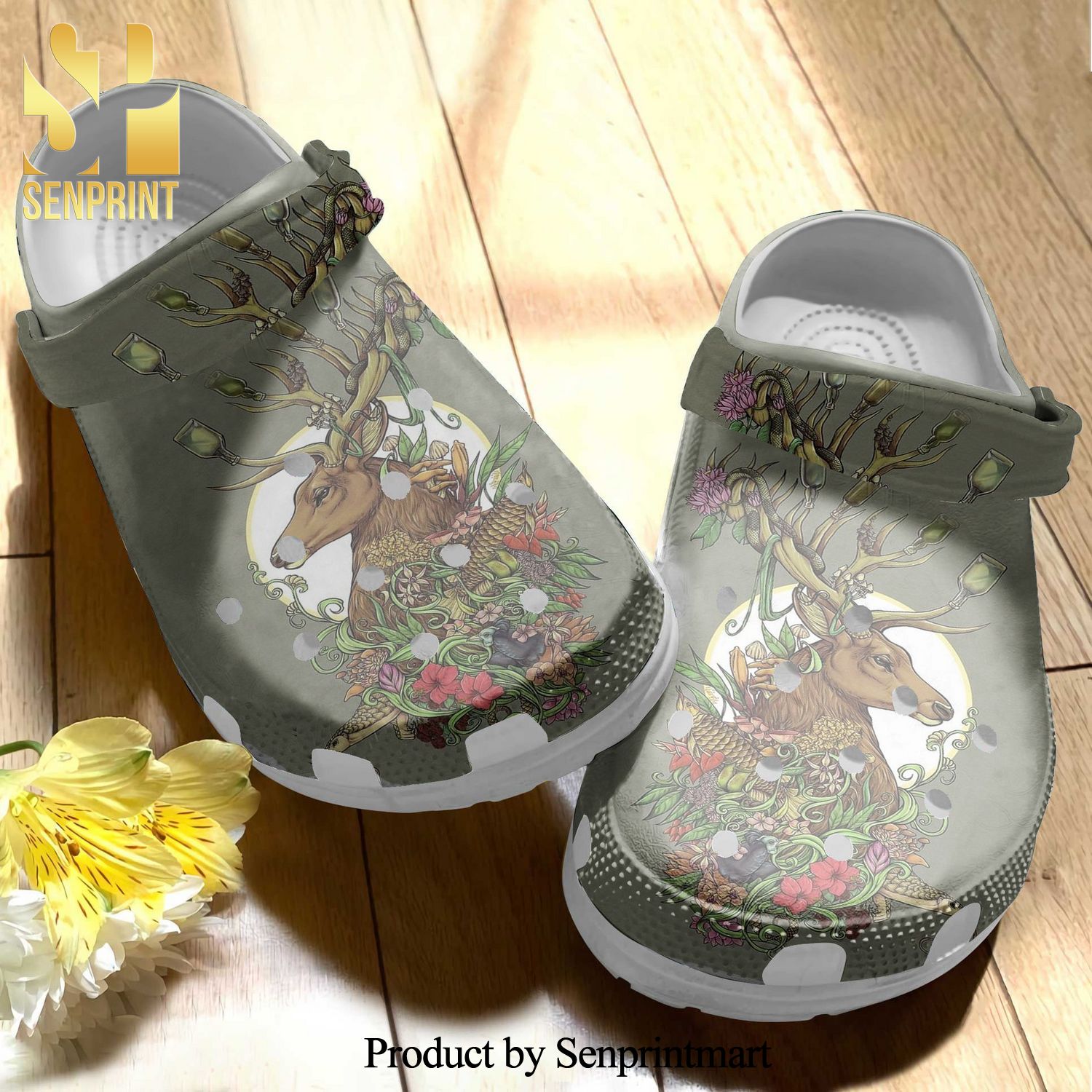 Wild Deer With Fish Flower Gift For Lover Full Printed Crocs Shoes