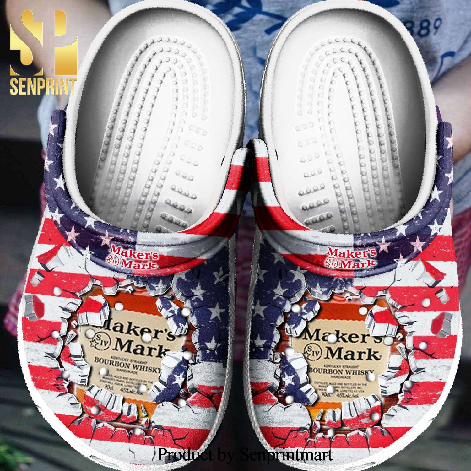 Wine Whiskey Maker’S Mark America Flag Gift For Lover Full Printed Crocs Crocband In Unisex Adult Shoes