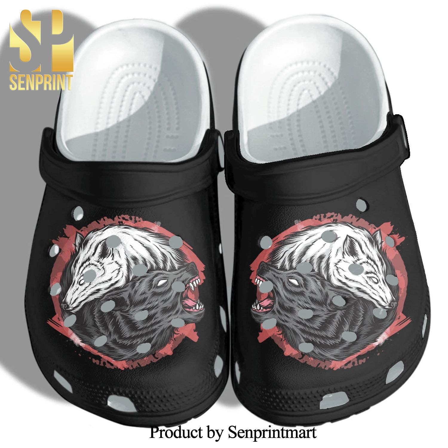 Wolf Couple Bw Gift For Lover Rubber Crocs Sandals