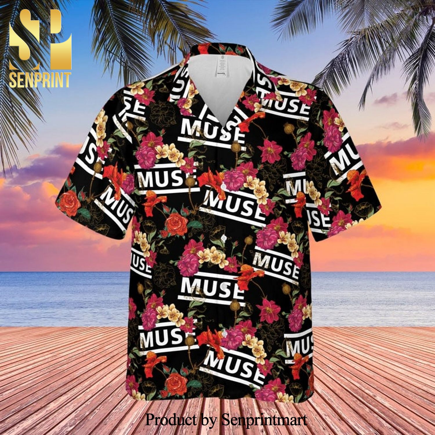 Muse Rock Band And Floral Pattern Full Printing Hawaiian Shirt