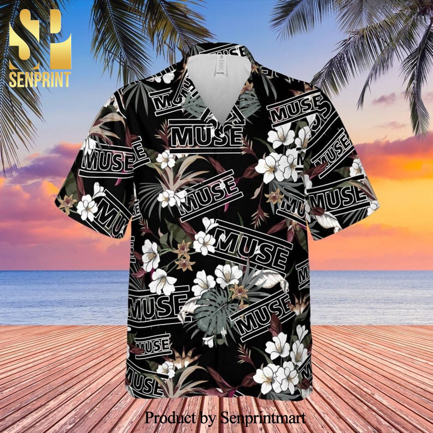 Muse Rock Band And Logo Tropical Forest Full Printing Hawaiian Shirt – Black