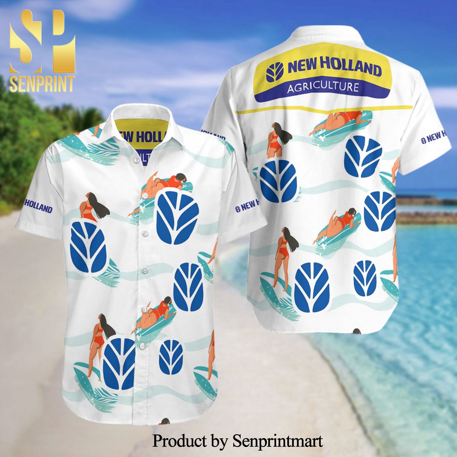 New Holl And Agriculture Full Printing Summer Short Sleeve Hawaiian Beach Shirt – White