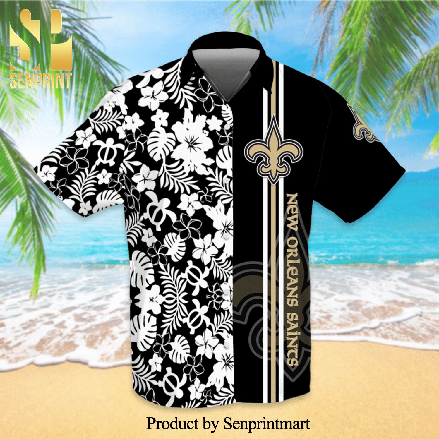 New Orleans Saints Football Team Full Printing Hawaiian Shirt – Black