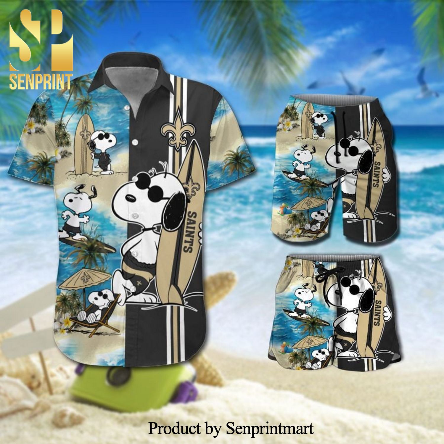 New Orleans Saints Snoopy Full Printing Hawaiian Shirt And Beach Shorts