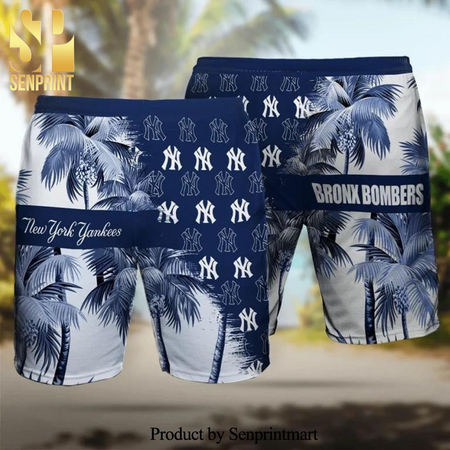 New York Yankees Bronx Bombers Summer Full Printing Hawaiian Beach Shorts