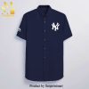 New York Yankees Full Printing Short Sleeve Dress Shirt Hawaiian Summer Aloha Beach Shirt – Navy