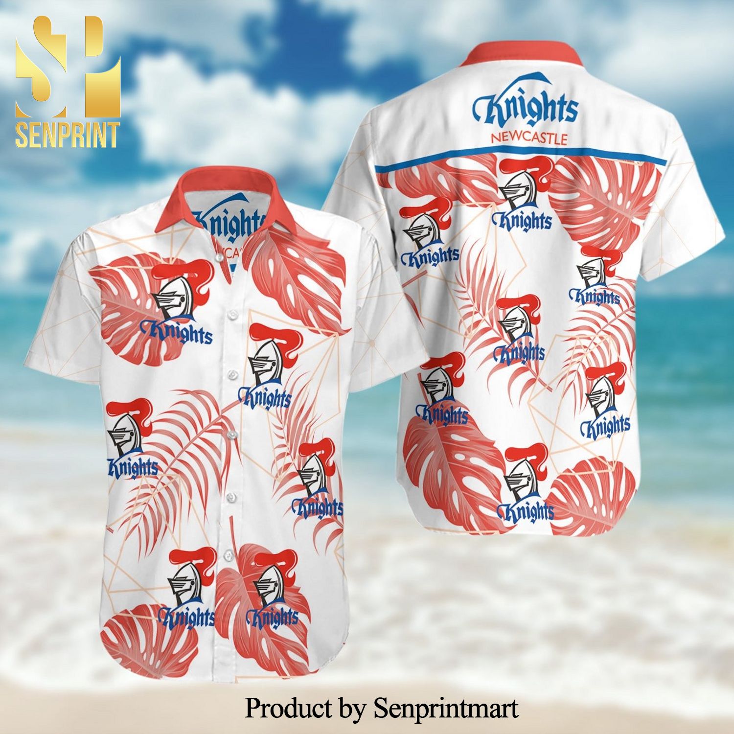 Newcastle Knights Full Printing Summer Short Sleeve Hawaiian Beach Shirt