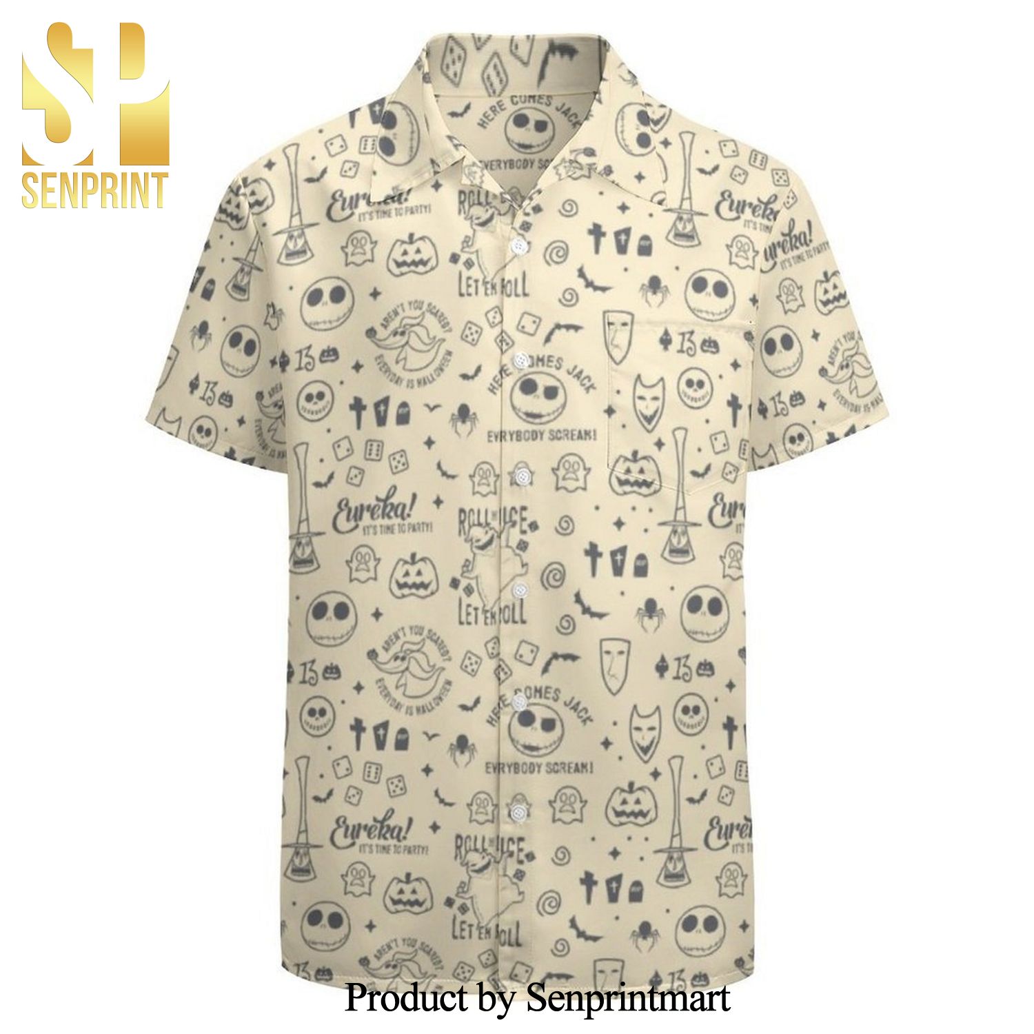 Nightmare Before Christmas Emoji Full Printing Hawaiian Shirt – Beige