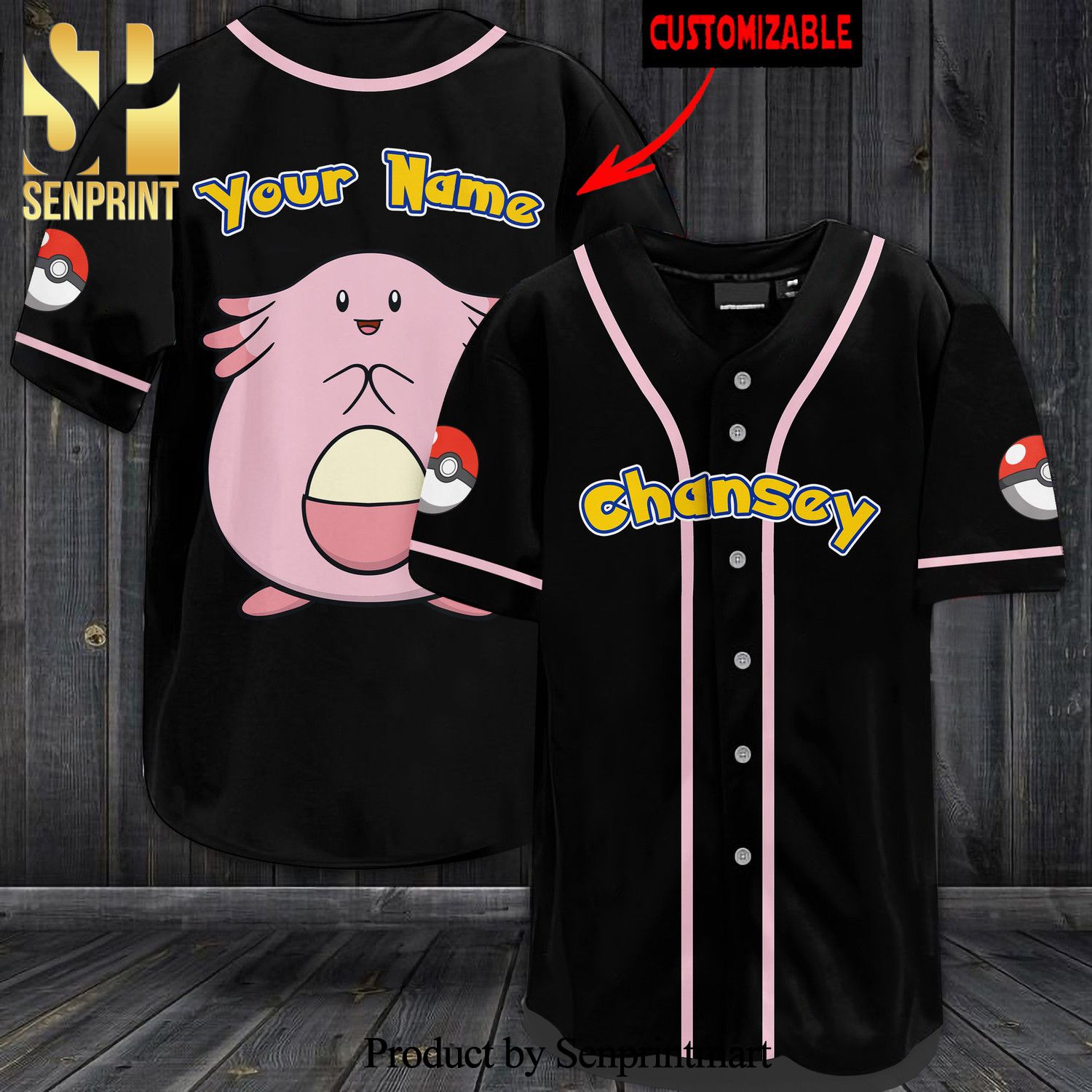 Personalized Chansey All Over Print Baseball Jersey – Black