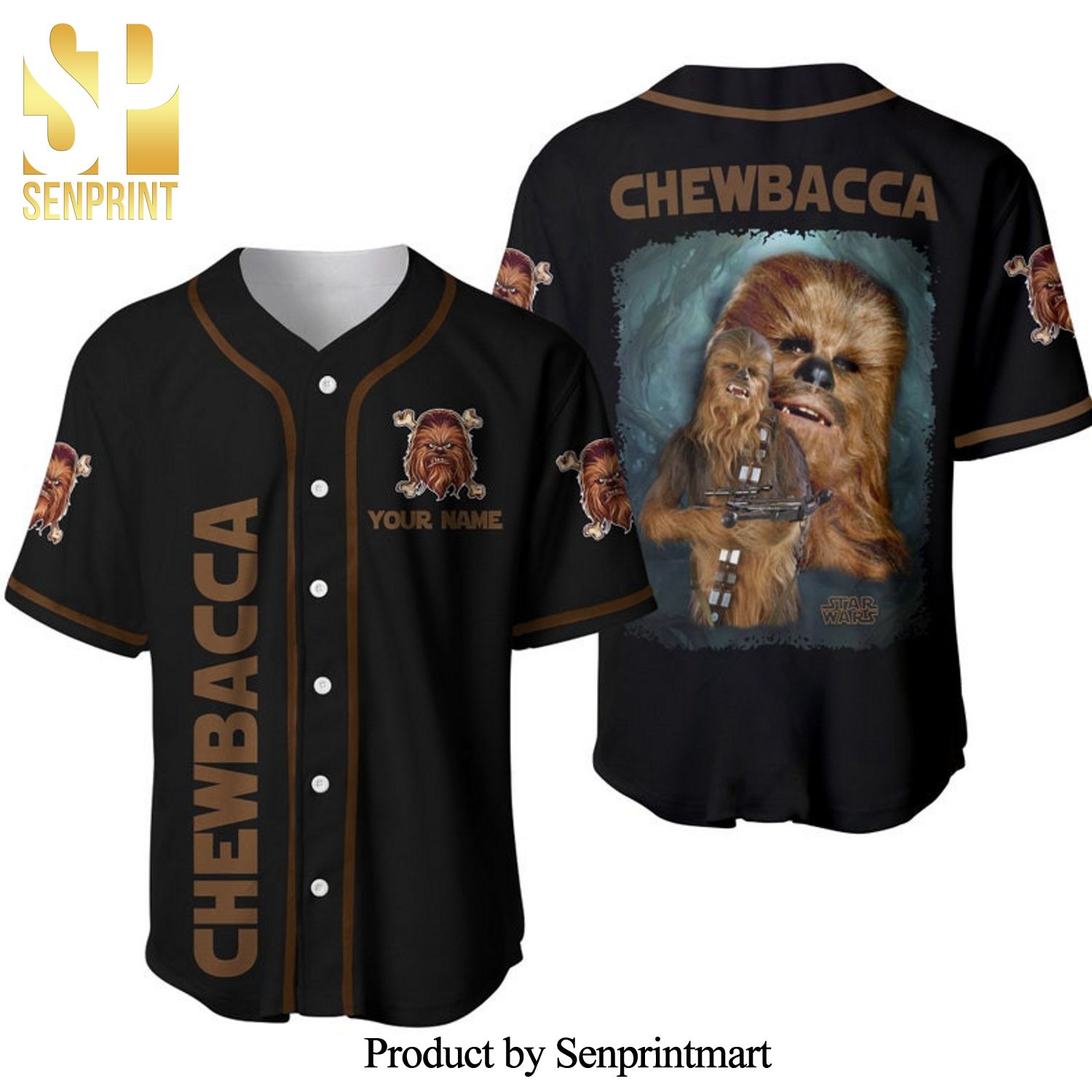 Personalized Chewbacca Chewie Star Wars All Over Print Baseball Jersey – Black