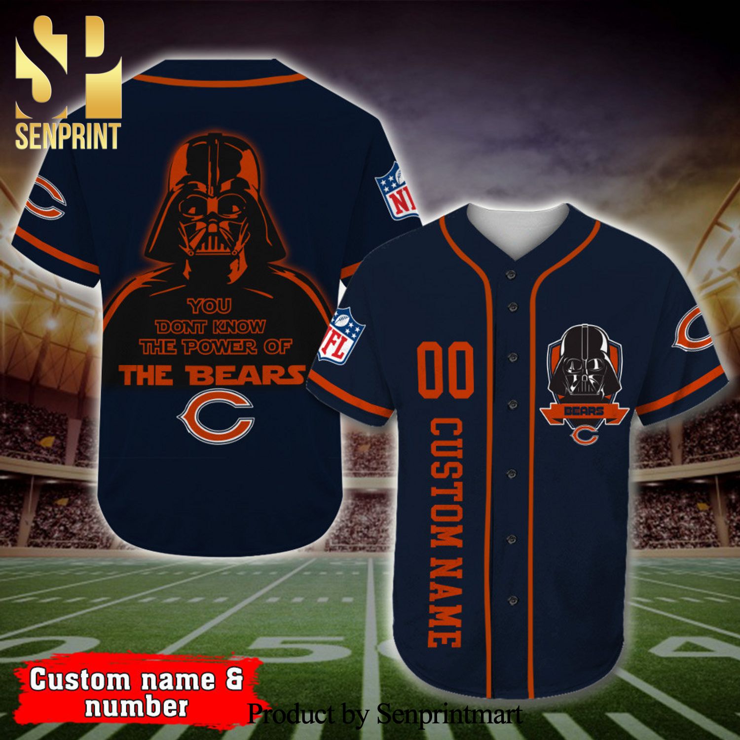 Personalized Chicago Bears Darth Vader Star Wars Full Printing Baseball Jersey