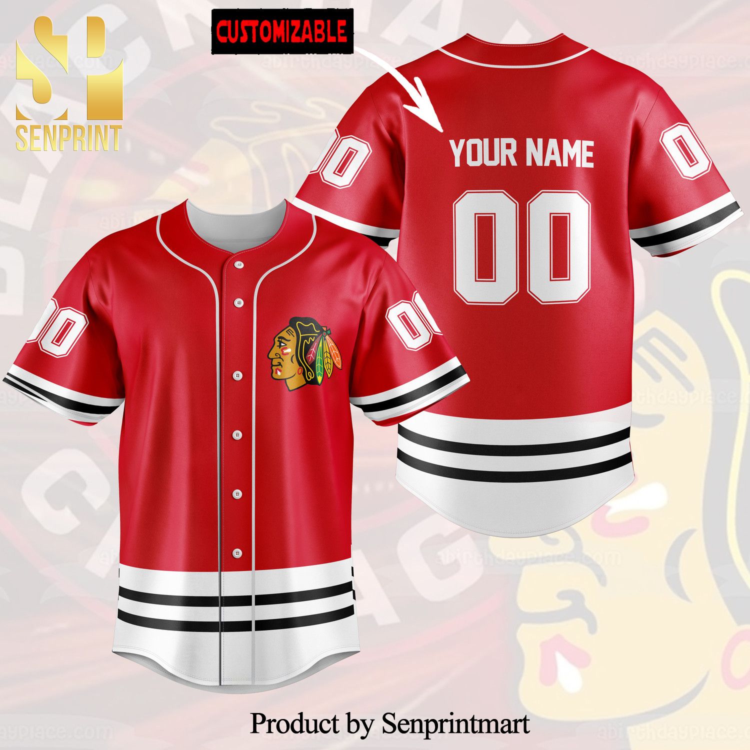 Personalized Chicago Blackhawks All Over Print Baseball Jersey – Red
