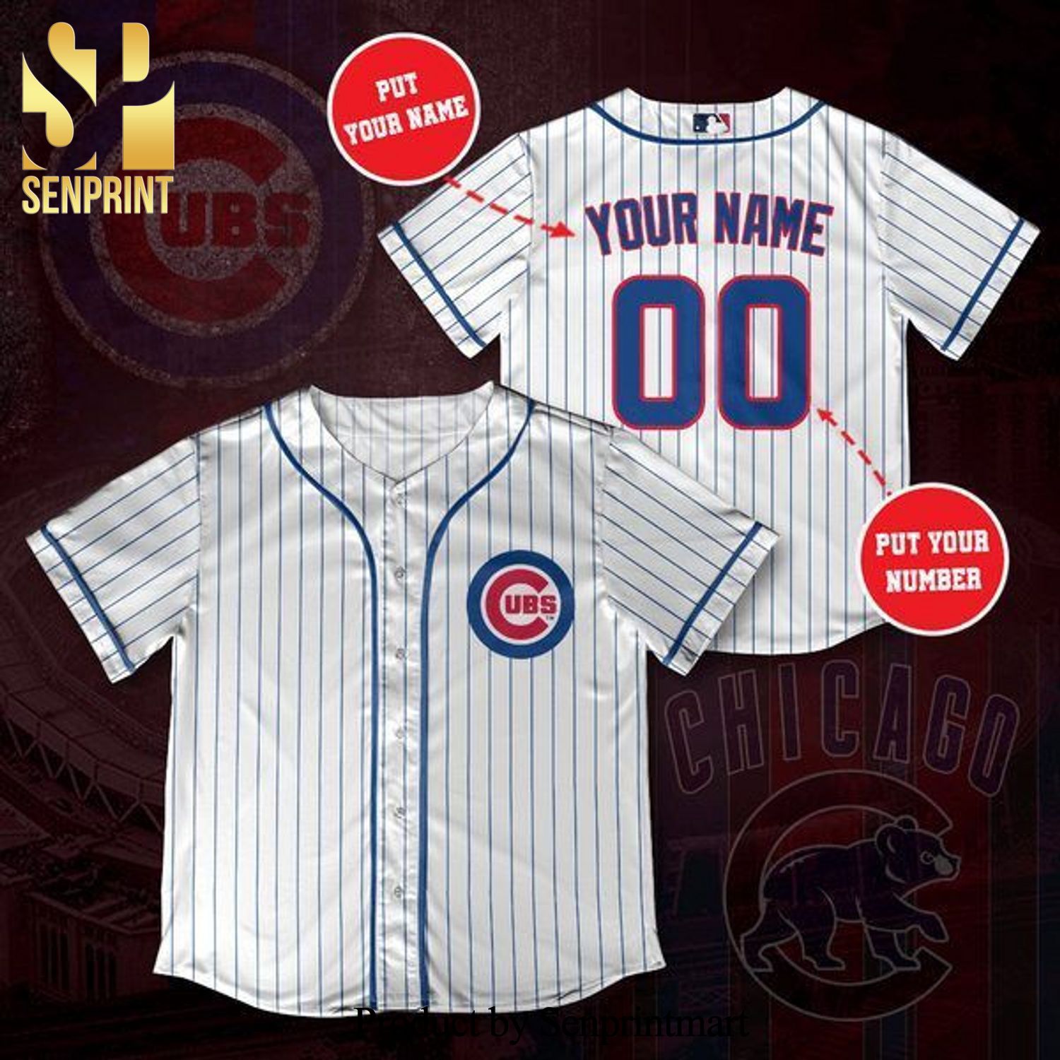 Personalized Chicago Cubs Full Printing Unisex Pinstripe Baseball Jersey – White