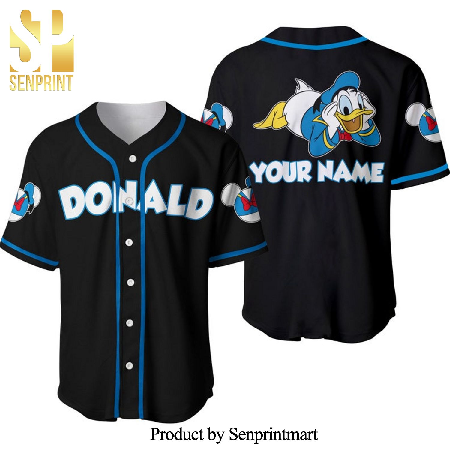 Personalized Chilling Donald Duck Disney All Over Print Baseball Jersey – Black