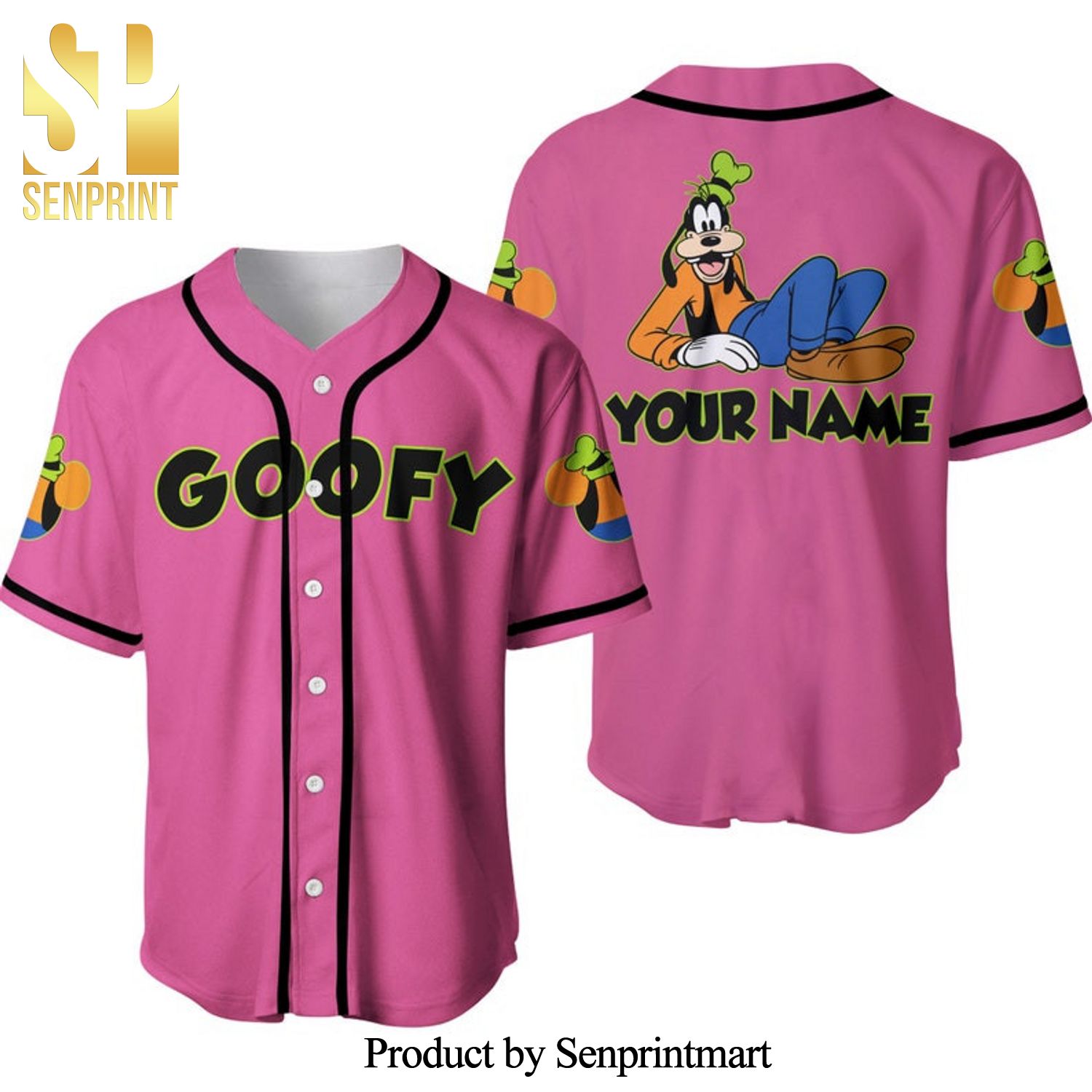Personalized Chilling Goofy Dog Disney All Over Print Baseball Jersey – Pink