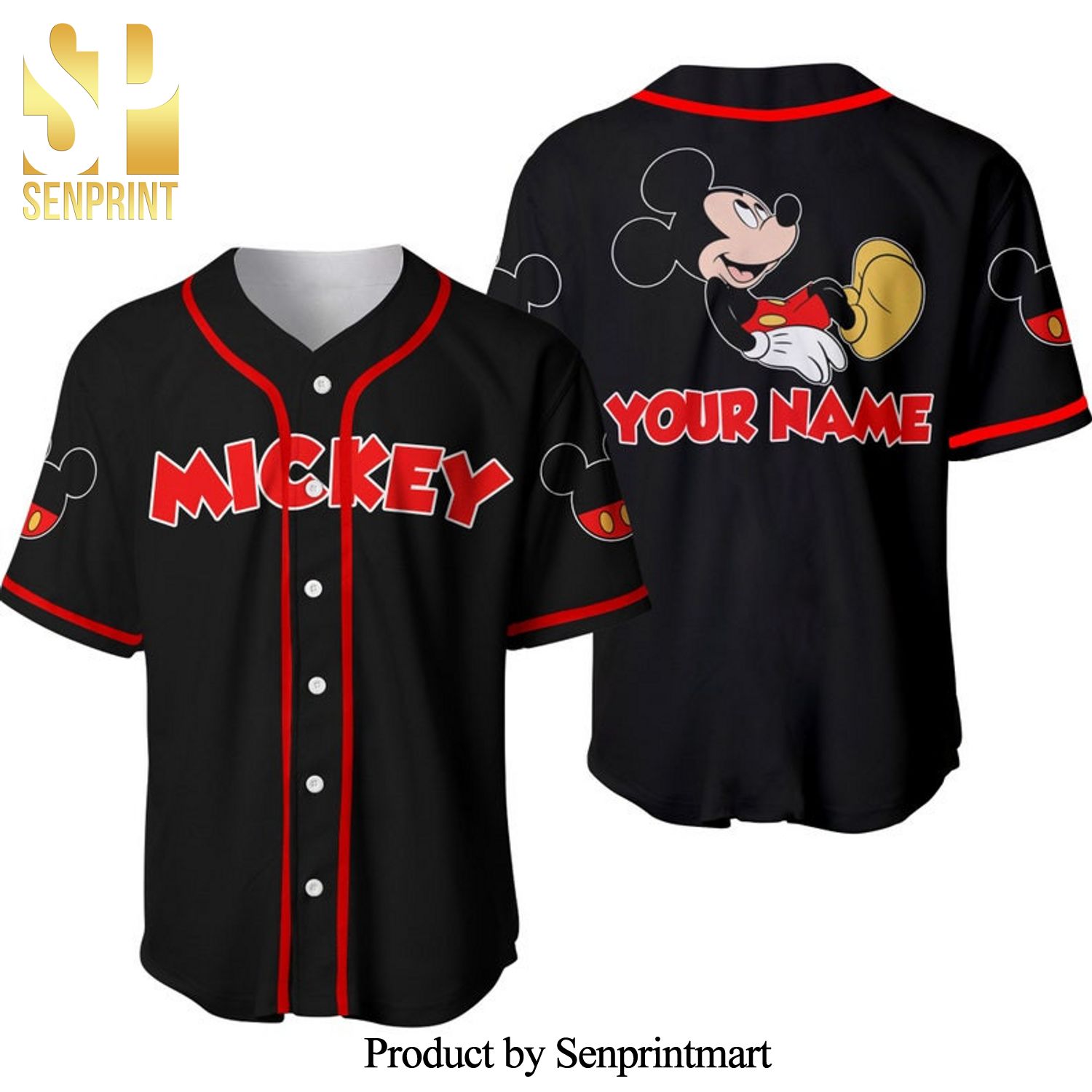 Personalized Chilling Mickey Mouse Disney All Over Print Baseball Jersey – Black