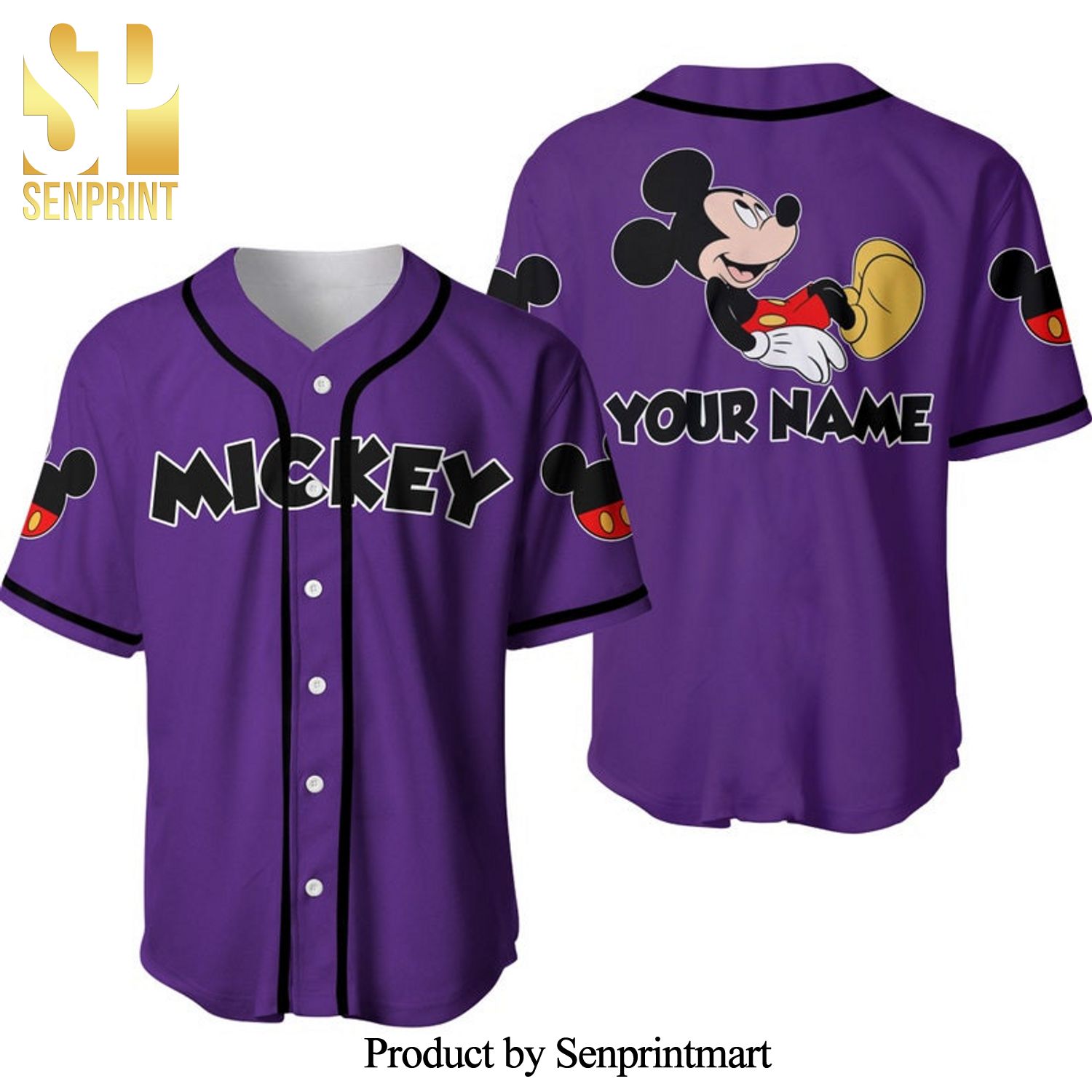 Personalized Chilling Mickey Mouse Disney All Over Print Baseball Jersey – Purple