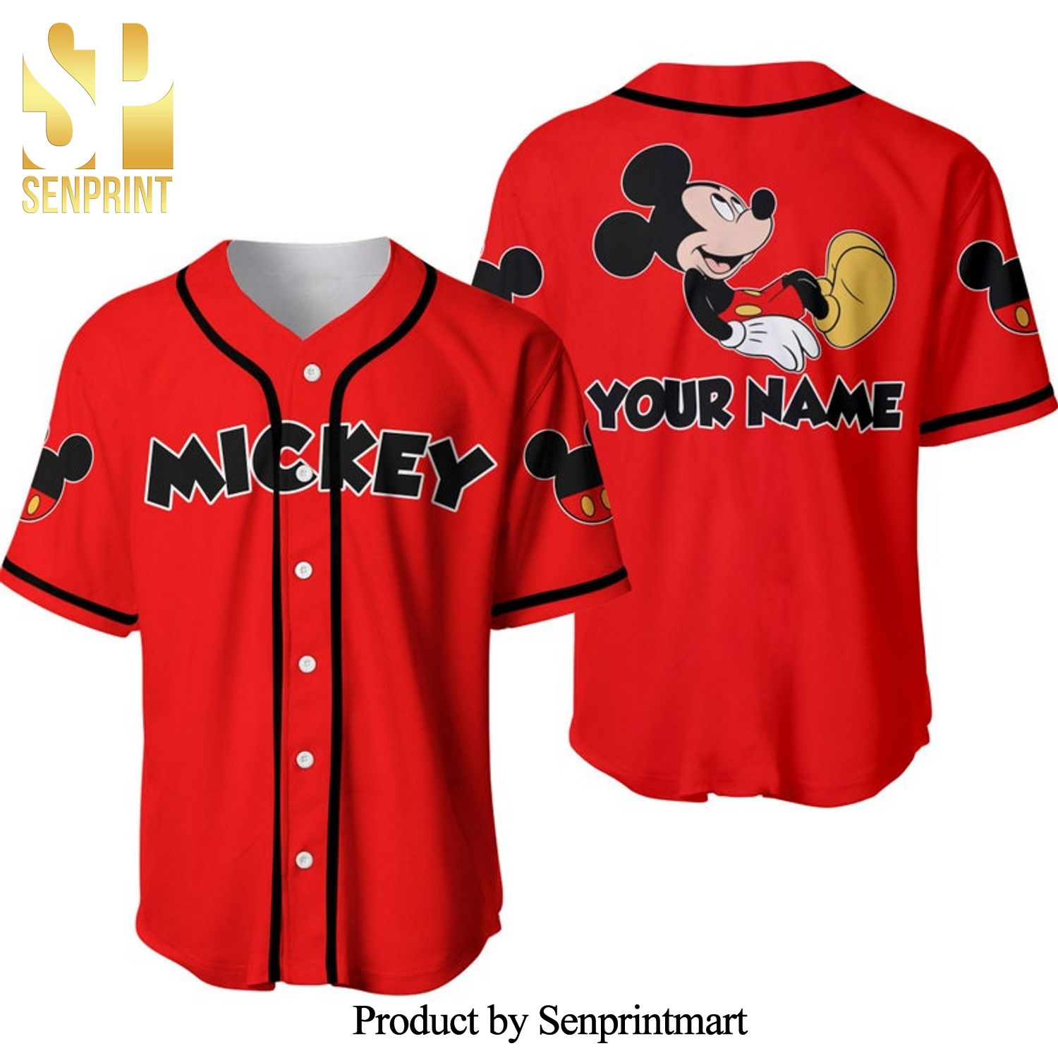 Personalized Chilling Mickey Mouse Disney All Over Print Baseball Jersey – Red