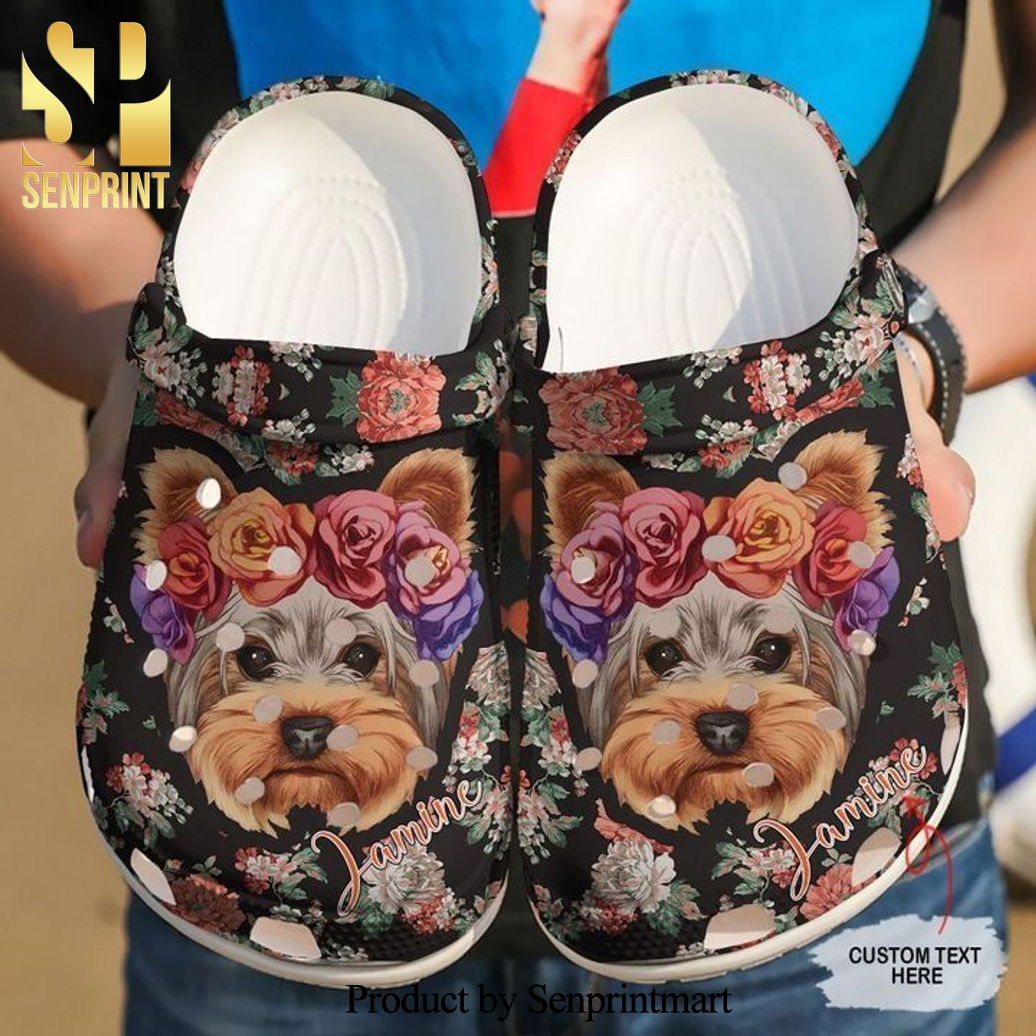 Yorkshire Personalized Floral Yorkie New Outfit Crocs Crocband Adult Clogs