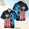 Old Milwaukee USA Flag Pattern Full Printing Aloha Summer Beach Hawaiian Shirt – Black Blue