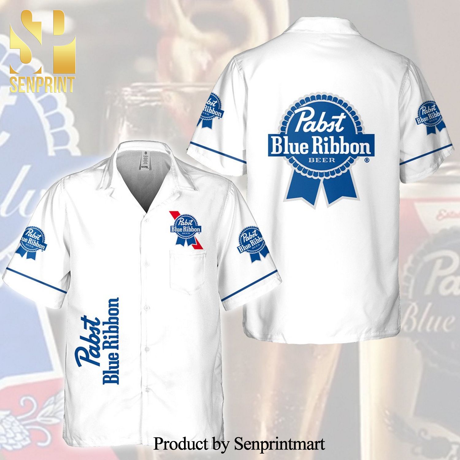 Pabst Blue Ribbon Full Printing Hawaiian Shirt – White