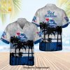 Pabst Blue Ribbon Palm Tree Full Printing Aloha Summer Beach Hawaiian Shirt – White Blue